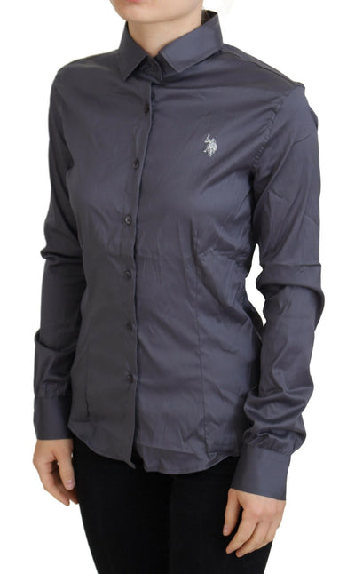Haut gris à manches longues et col imprimé US POLO ASSN.