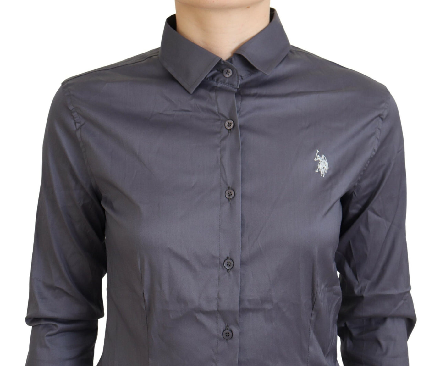 Haut gris à manches longues et col imprimé US POLO ASSN.