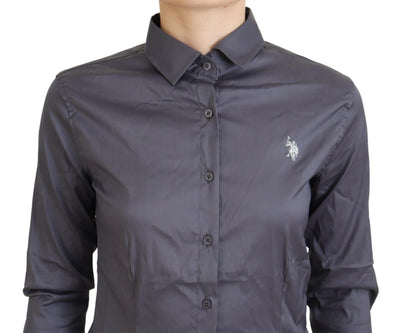 Haut gris à manches longues et col imprimé US POLO ASSN.
