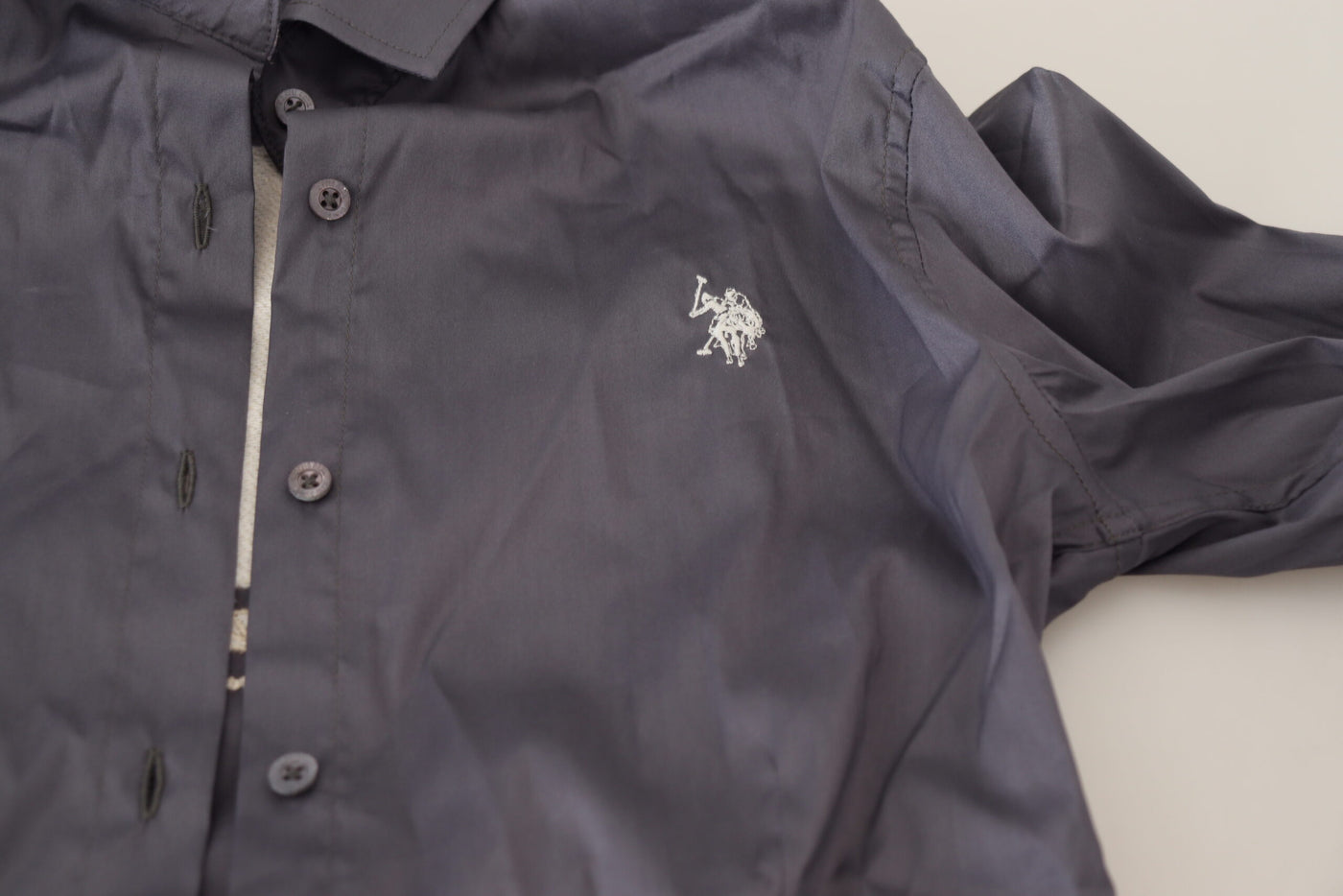 Haut gris à manches longues et col imprimé US POLO ASSN.