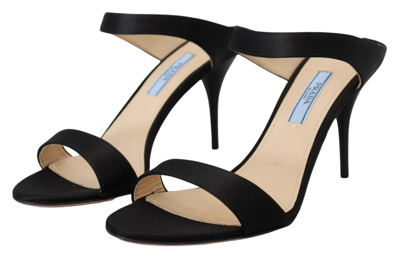 Prada Zwarte Leren Sandalen Stiletto Hakken Open Teen Schoenen
