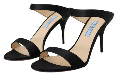 Prada Zwarte Leren Sandalen Stiletto Hakken Open Teen Schoenen