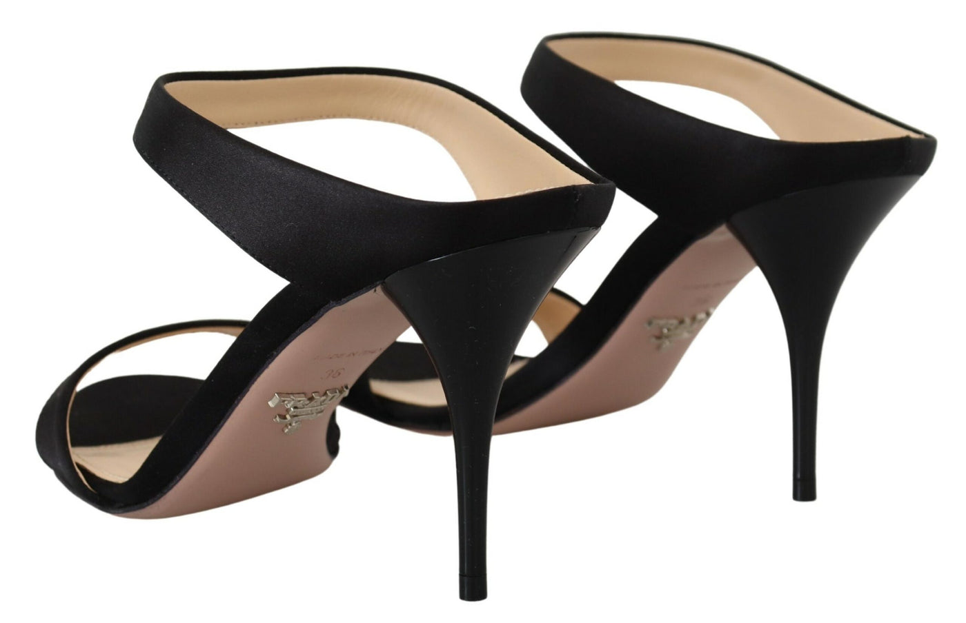 Prada Zwarte Leren Sandalen Stiletto Hakken Open Teen Schoenen