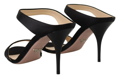 Prada Zwarte Leren Sandalen Stiletto Hakken Open Teen Schoenen