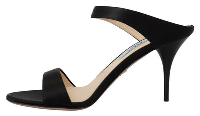 Prada Zwarte Leren Sandalen Stiletto Hakken Open Teen Schoenen