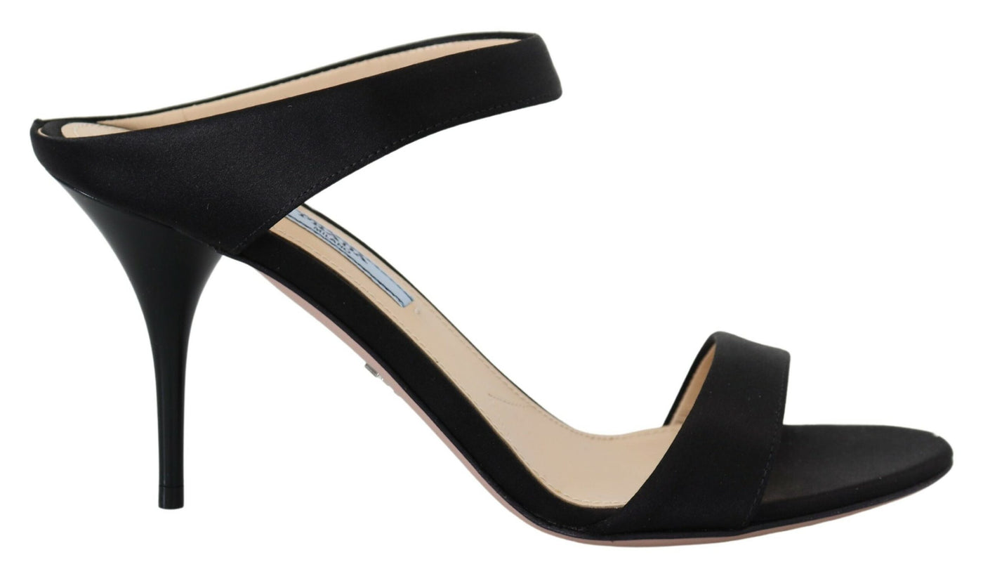 Prada Zwarte Leren Sandalen Stiletto Hakken Open Teen Schoenen