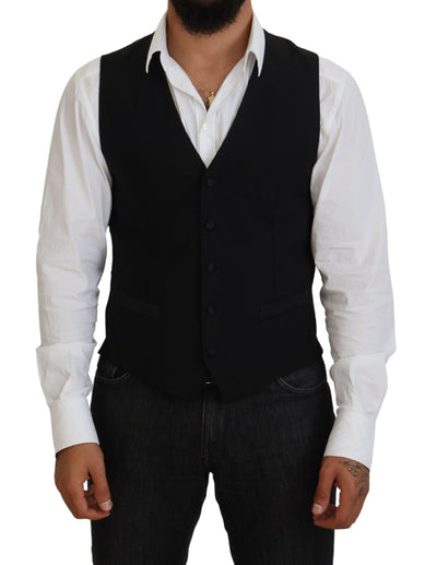 Dolce &amp; Gabbana Zwart Virgin Wool Vest Formeel Vest