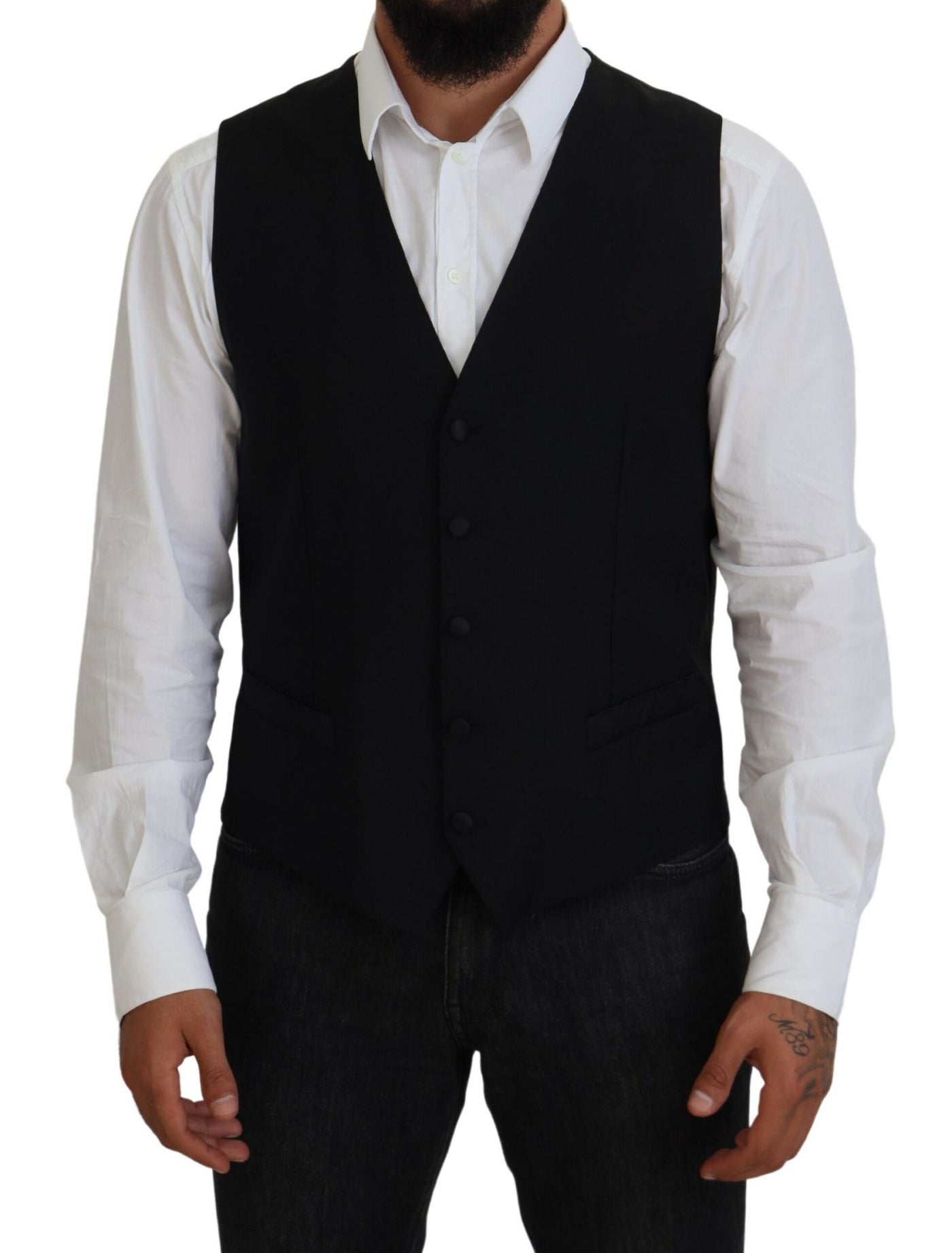 Dolce &amp; Gabbana Zwart Virgin Wool Vest Formeel Vest