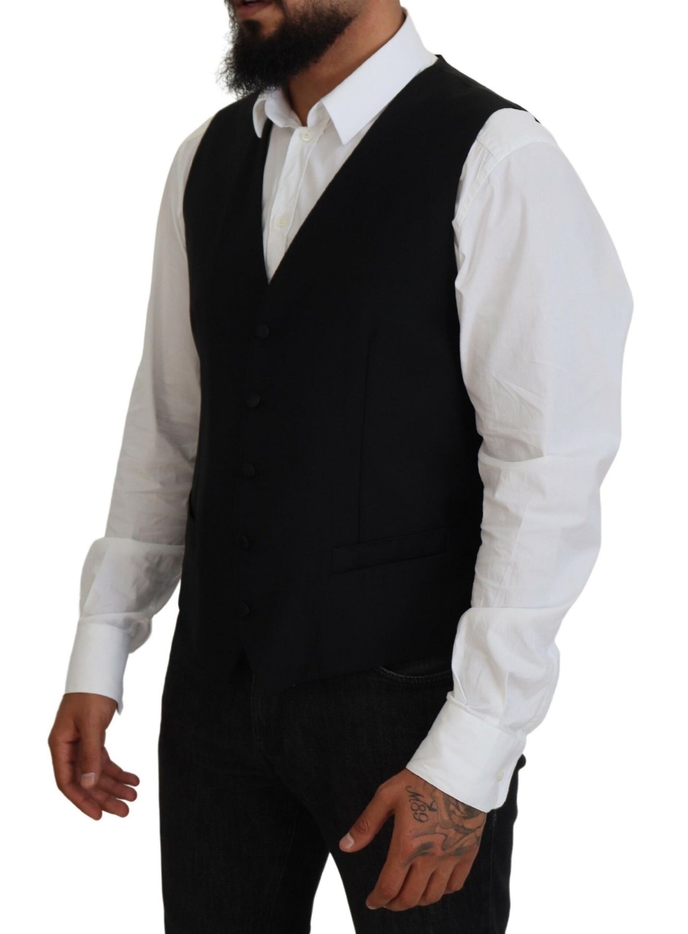 Dolce &amp; Gabbana Zwart Virgin Wool Vest Formeel Vest
