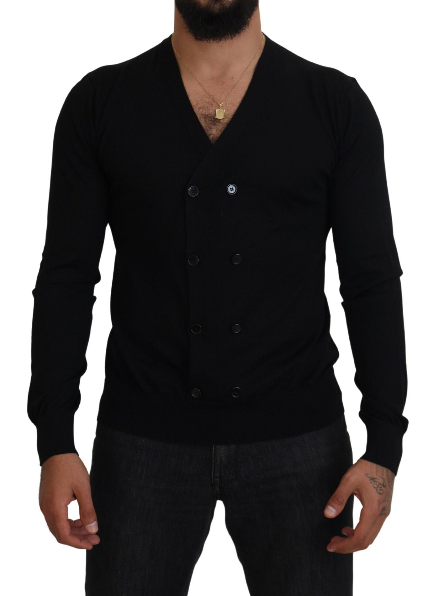 Pull cardigan boutonné en cachemire noir Dolce &amp; Gabbana