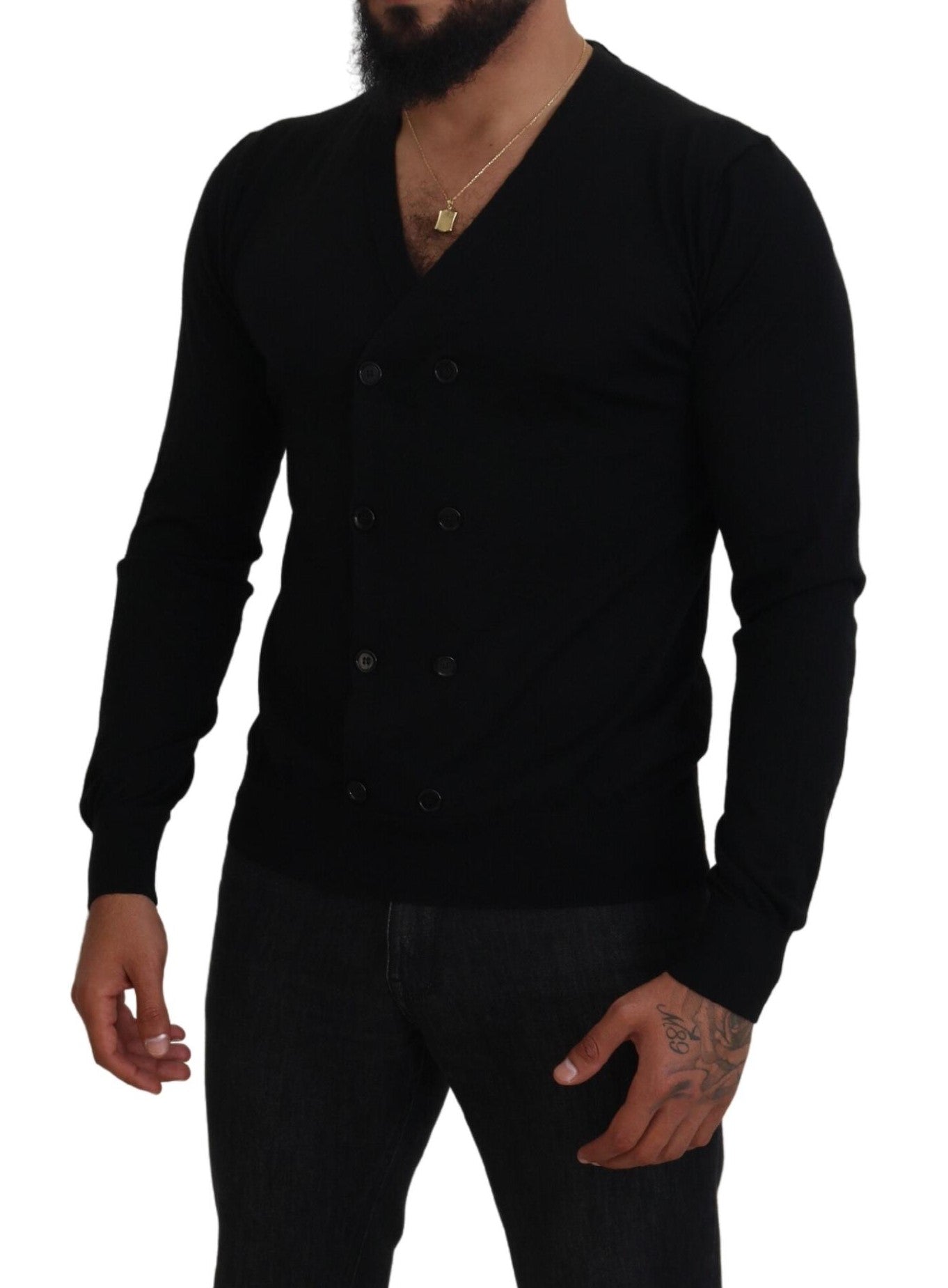 Pull cardigan boutonné en cachemire noir Dolce &amp; Gabbana