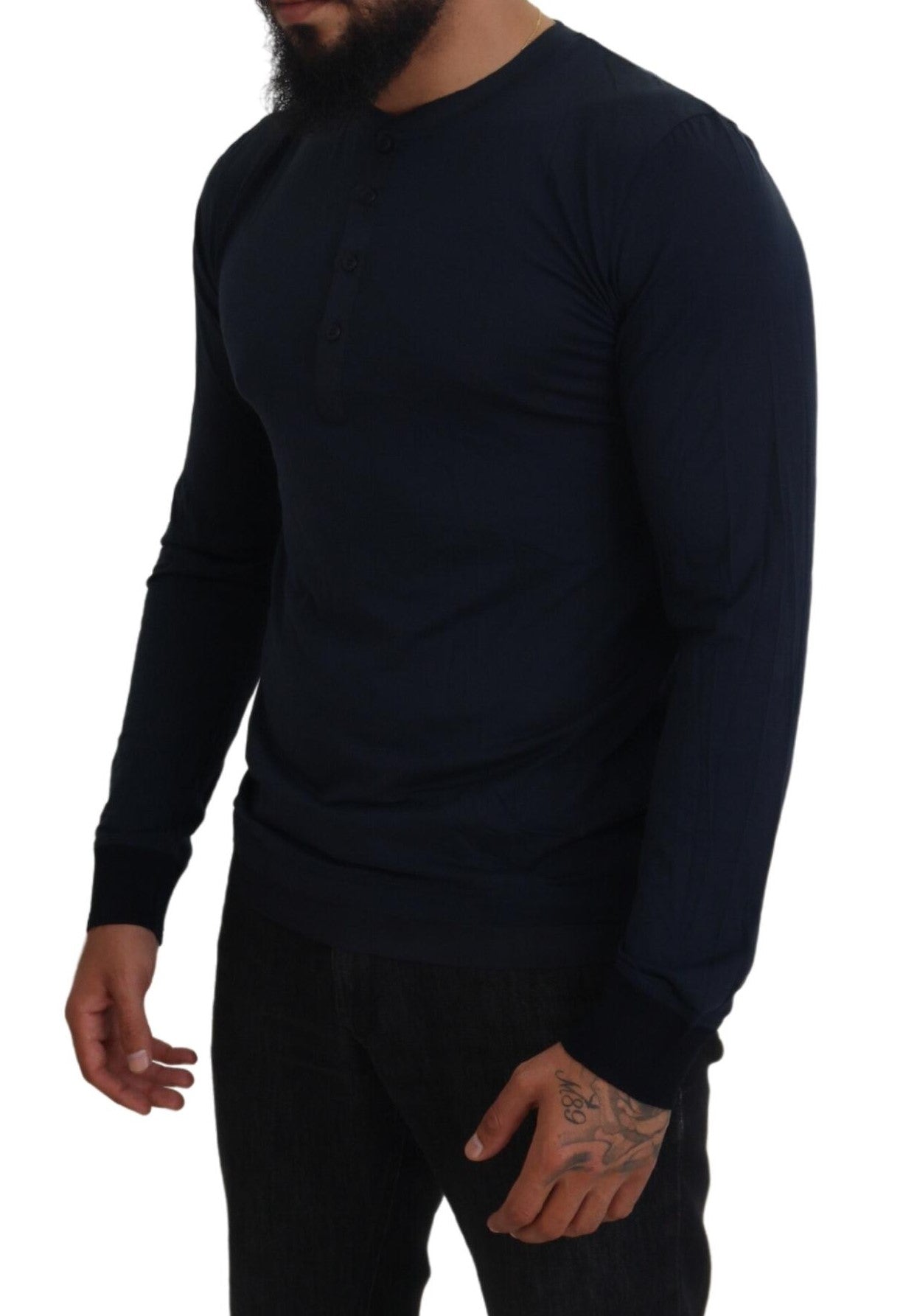 Pull ras du cou à boutons en coton bleu Dolce &amp; Gabbana