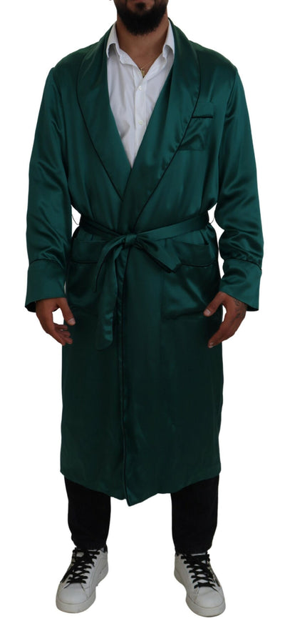 Robe de chambre en soie verte avec ceinture Dolce &amp; Gabbana