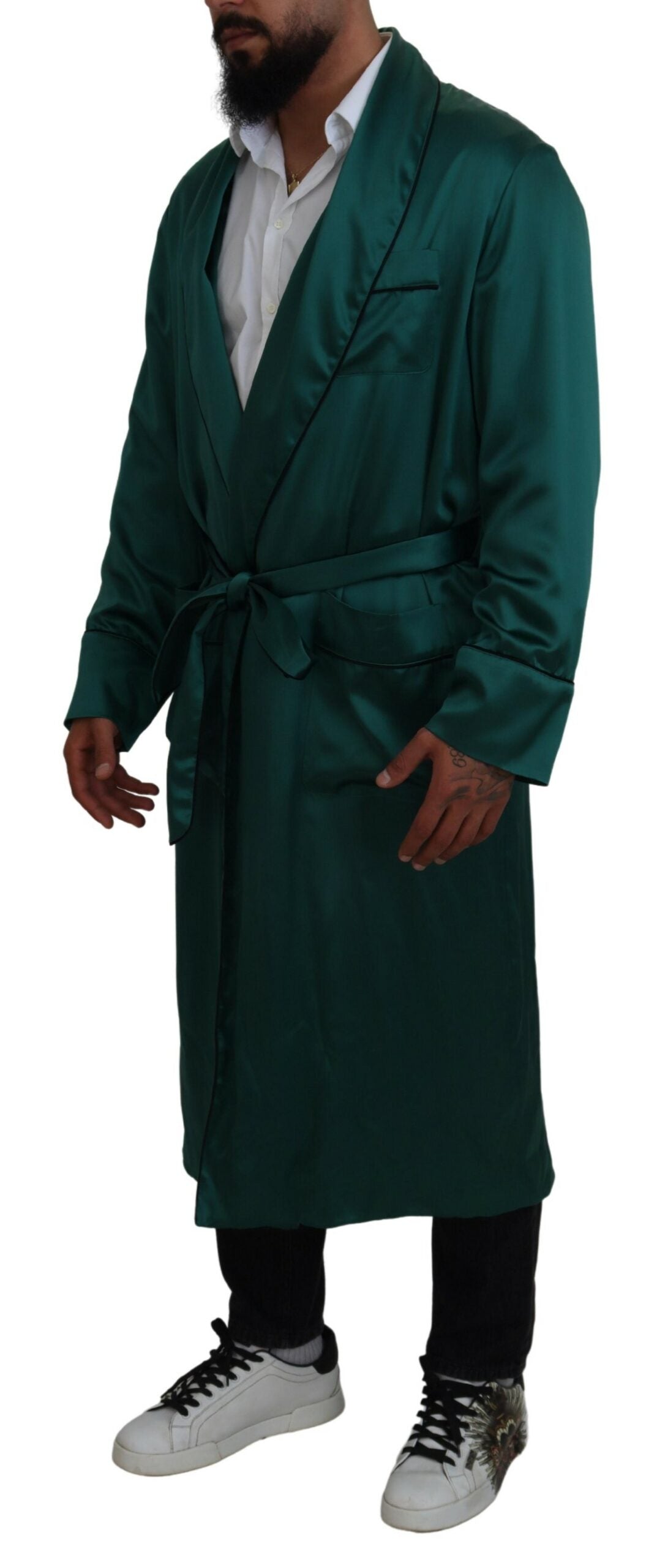 Robe de chambre en soie verte avec ceinture Dolce &amp; Gabbana