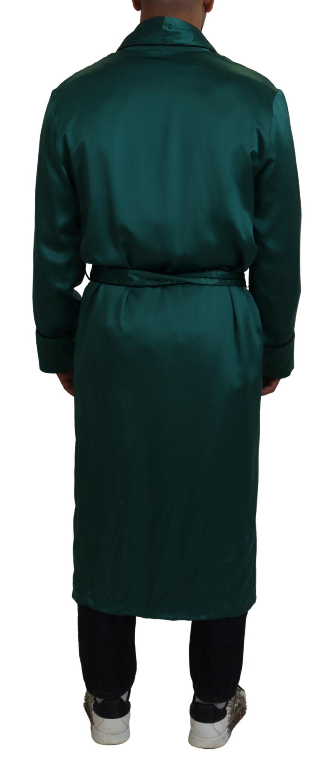 Robe de chambre en soie verte avec ceinture Dolce &amp; Gabbana