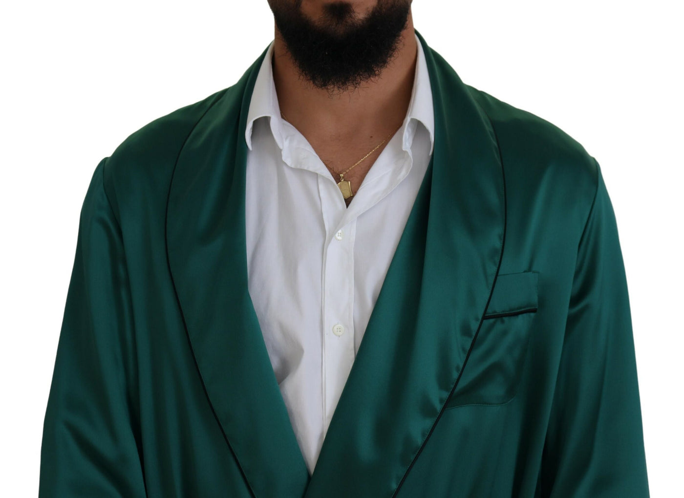 Robe de chambre en soie verte avec ceinture Dolce &amp; Gabbana