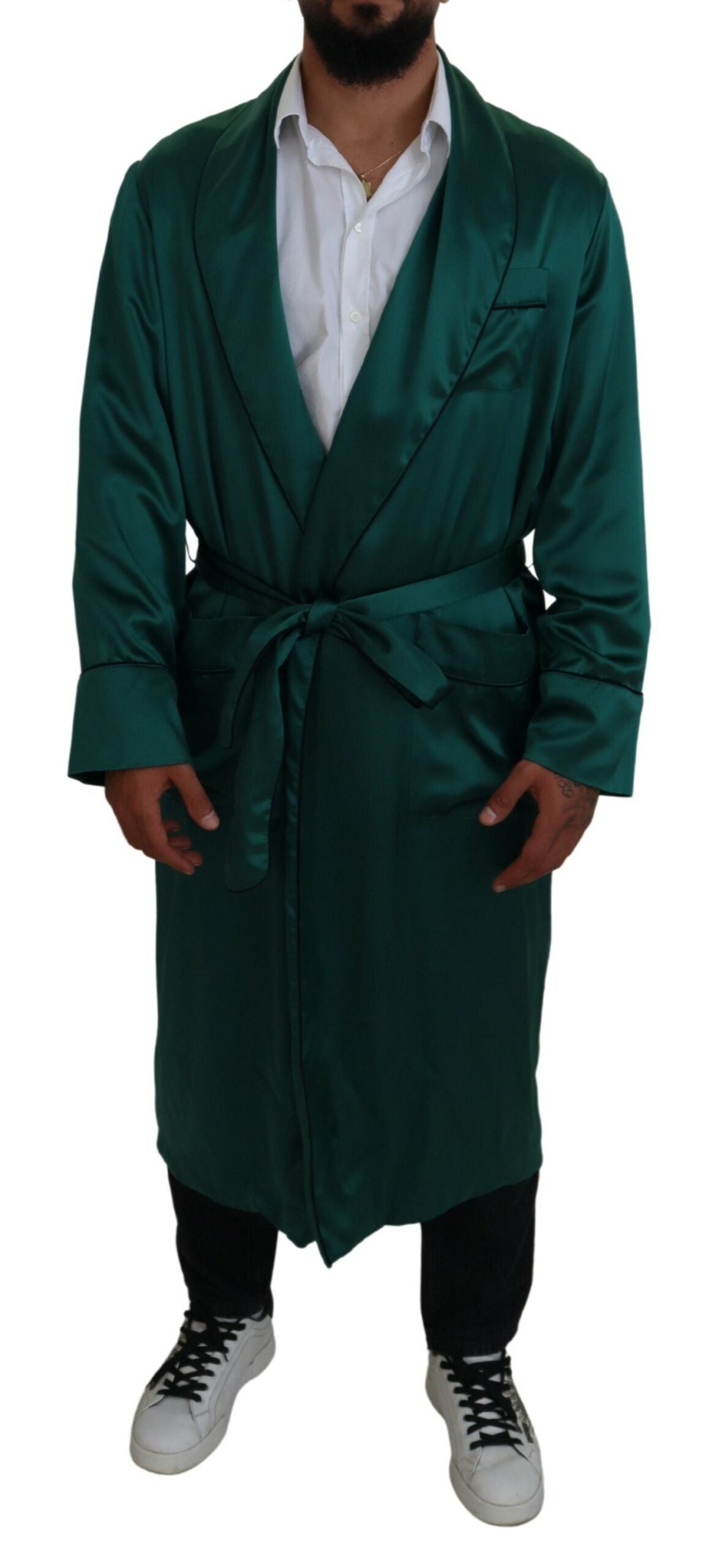 Robe de chambre en soie verte avec ceinture Dolce &amp; Gabbana