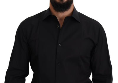 Chemise à manches longues et col en coton noir Dolce &amp; Gabbana