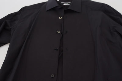 Chemise à manches longues et col en coton noir Dolce &amp; Gabbana