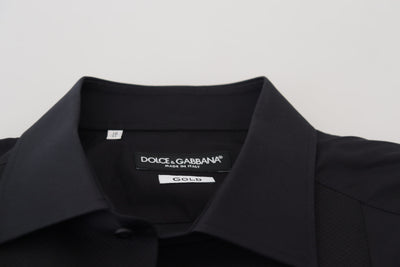 Chemise à manches longues et col en coton noir Dolce &amp; Gabbana