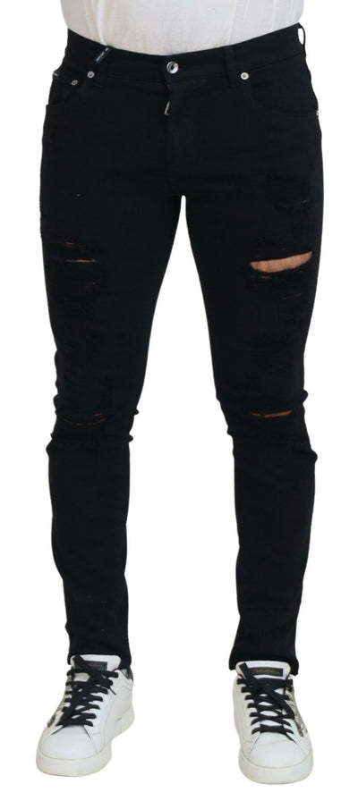Dolce &amp; Gabbana Zwarte Slim Fit Gescheurde Denim Katoenen Jeans