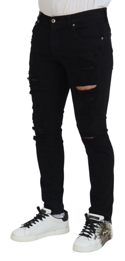 Dolce &amp; Gabbana Zwarte Slim Fit Gescheurde Denim Katoenen Jeans