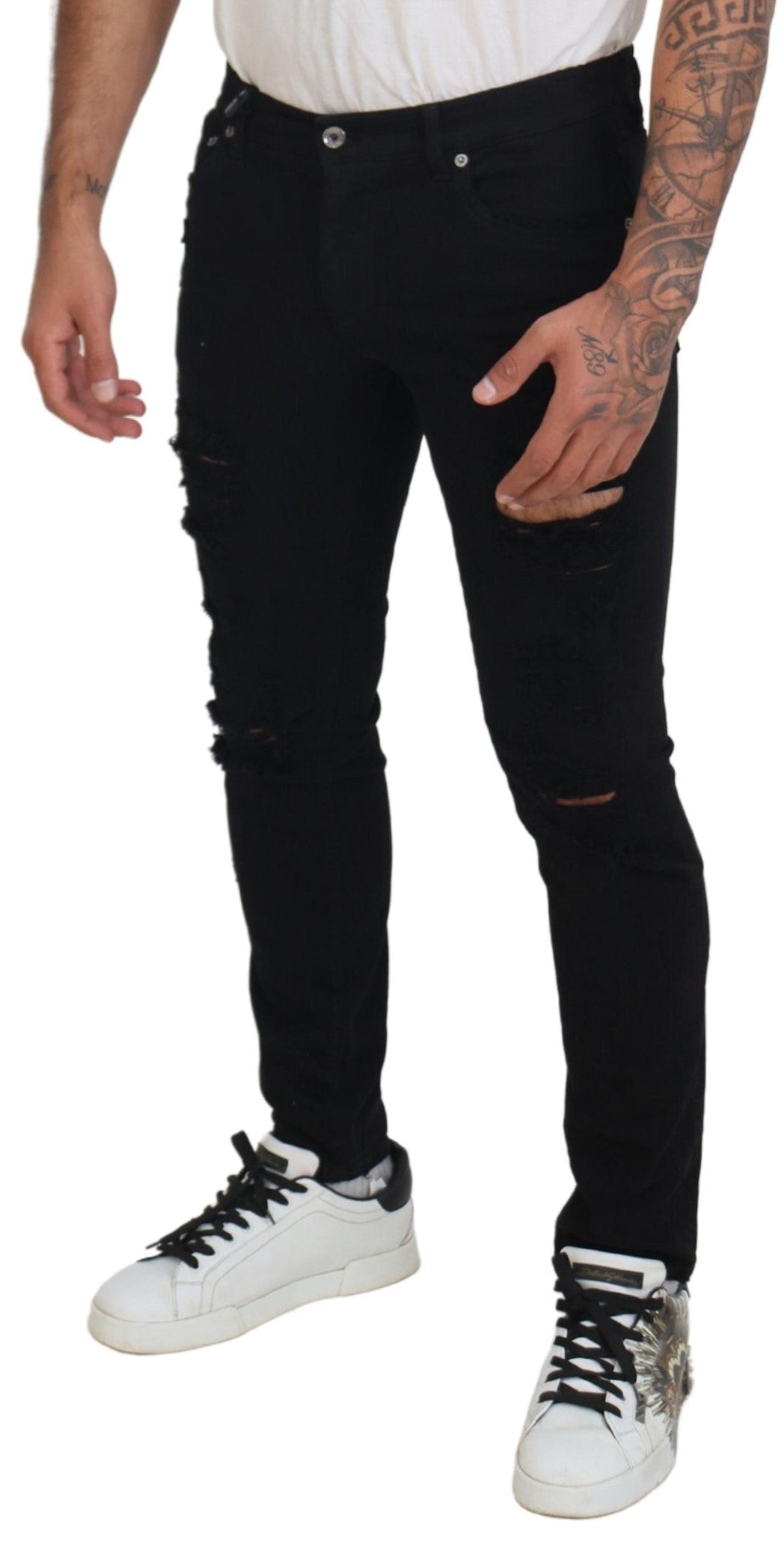 Dolce &amp; Gabbana Zwarte Slim Fit Gescheurde Denim Katoenen Jeans