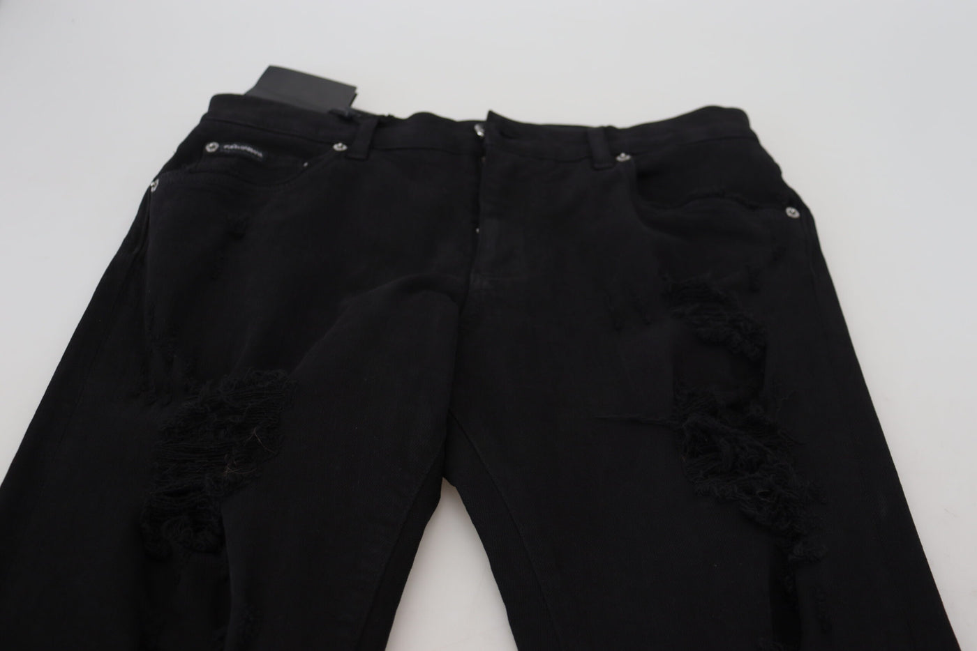 Dolce &amp; Gabbana Zwarte Slim Fit Gescheurde Denim Katoenen Jeans