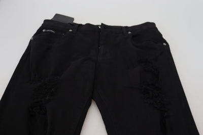 Dolce &amp; Gabbana Zwarte Slim Fit Gescheurde Denim Katoenen Jeans