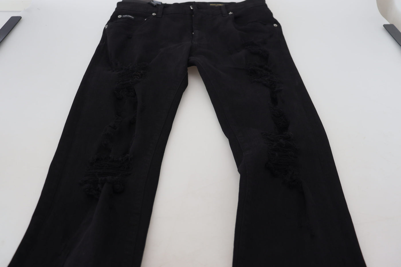 Dolce &amp; Gabbana Zwarte Slim Fit Gescheurde Denim Katoenen Jeans