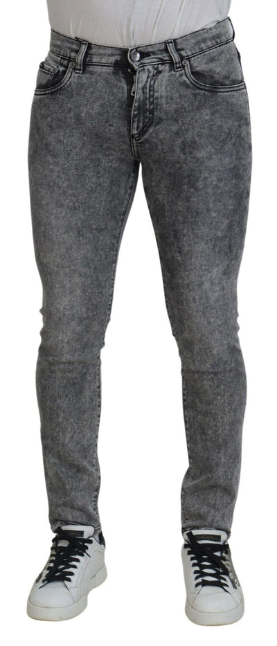 Dolce &amp; Gabbana Grey Washed Cotton Slim Fit Heren Denim Jeans