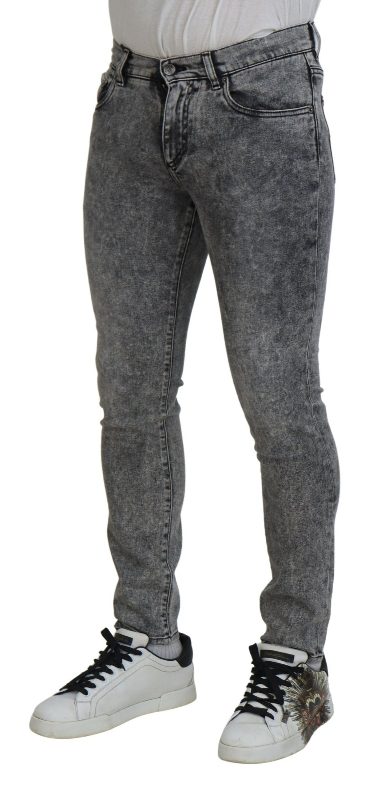 Dolce &amp; Gabbana Grey Washed Cotton Slim Fit Heren Denim Jeans