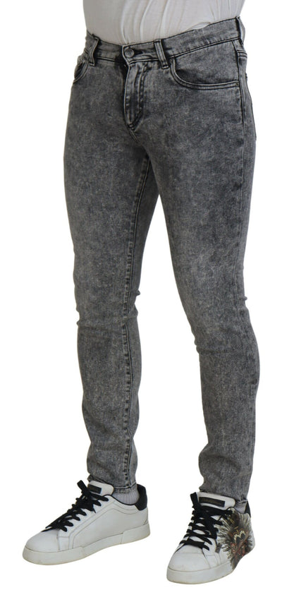 Dolce &amp; Gabbana Grey Washed Cotton Slim Fit Heren Denim Jeans