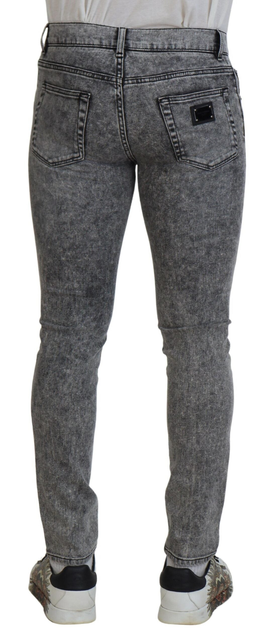 Dolce &amp; Gabbana Grey Washed Cotton Slim Fit Heren Denim Jeans