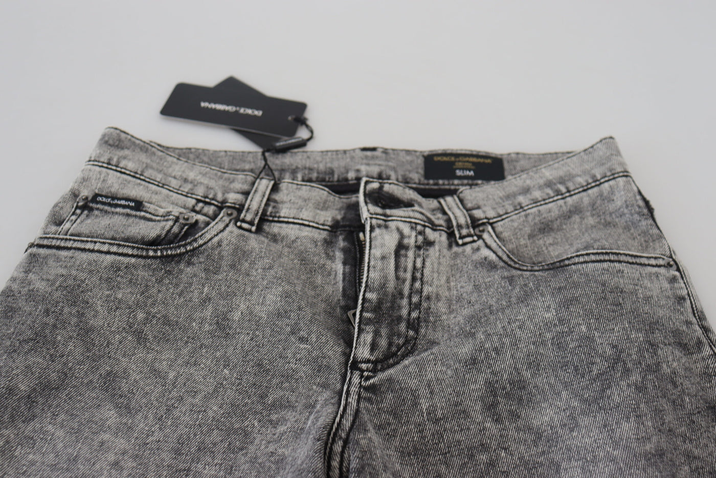 Dolce &amp; Gabbana Grey Washed Cotton Slim Fit Heren Denim Jeans