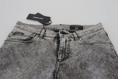 Dolce &amp; Gabbana Grey Washed Cotton Slim Fit Heren Denim Jeans