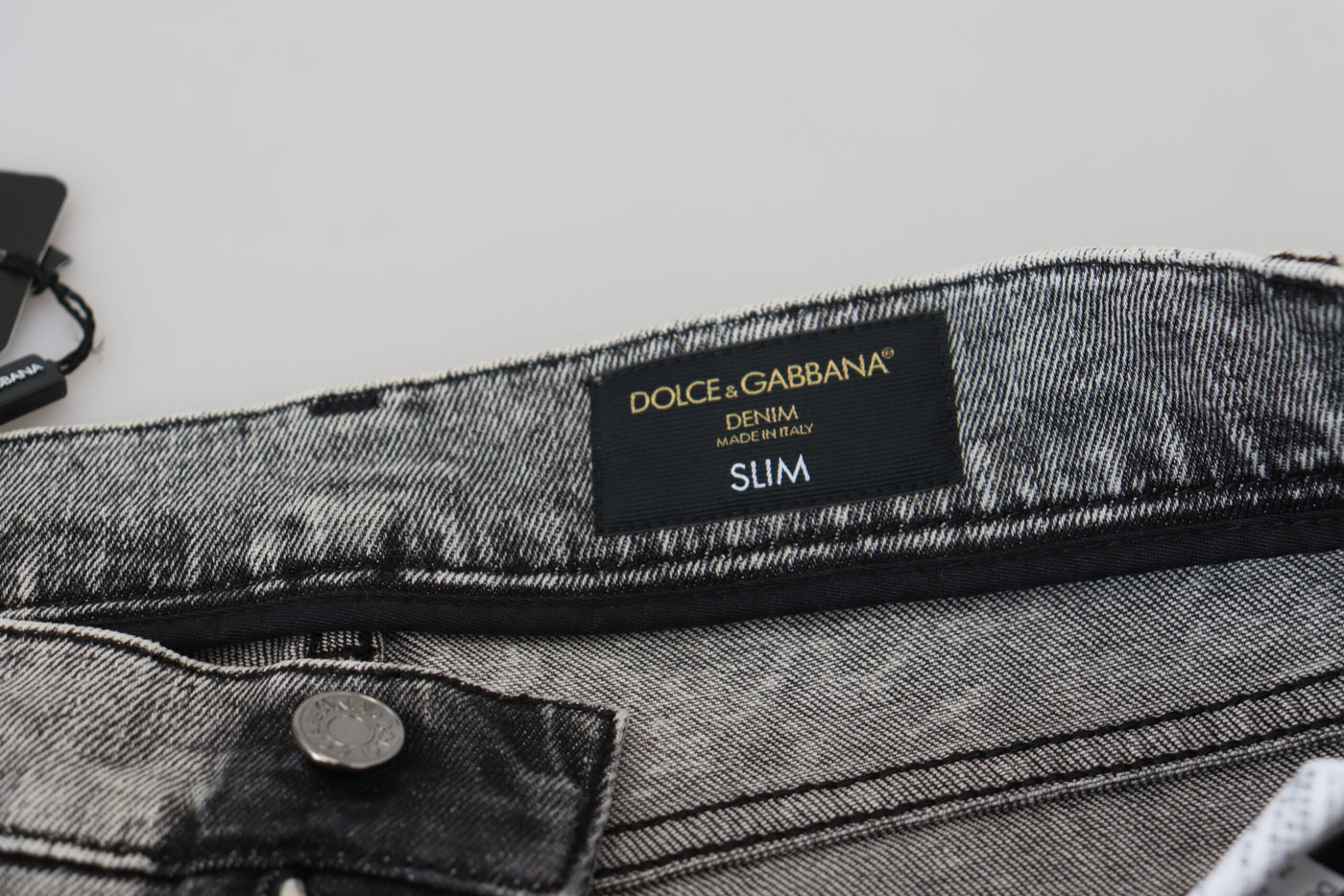 Dolce &amp; Gabbana Grey Washed Cotton Slim Fit Heren Denim Jeans