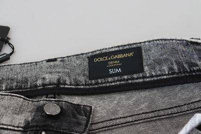 Dolce &amp; Gabbana Grey Washed Cotton Slim Fit Heren Denim Jeans