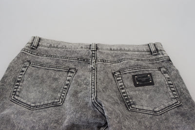 Dolce &amp; Gabbana Grey Washed Cotton Slim Fit Heren Denim Jeans