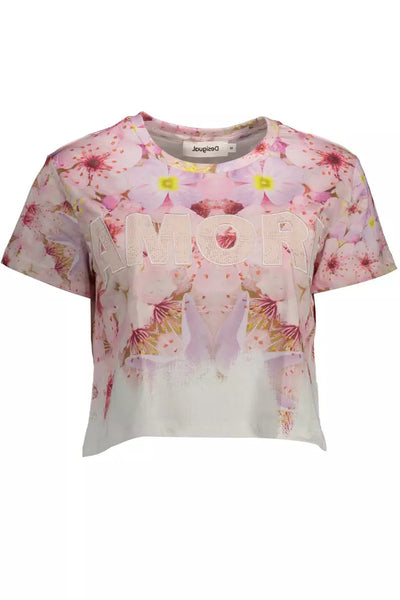 T-shirt en coton brodé rose chic Desigual