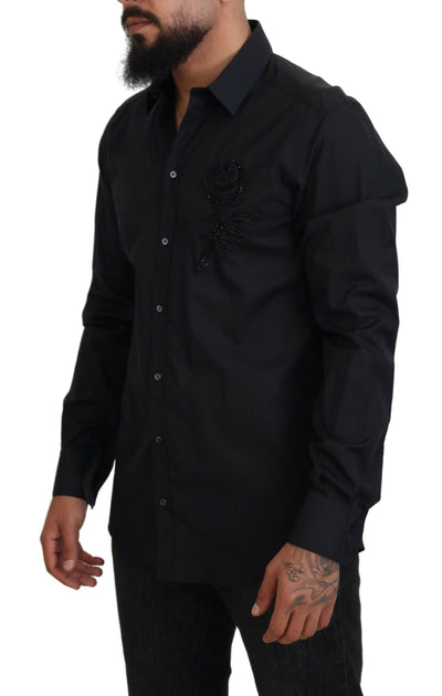 Chemise slim en coton Dolce &amp; Gabbana à roses noires