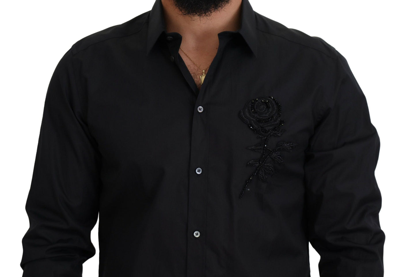 Chemise slim en coton Dolce &amp; Gabbana à roses noires