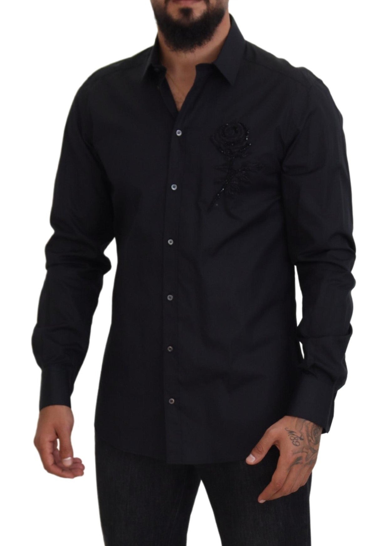 Chemise slim en coton Dolce &amp; Gabbana à roses noires