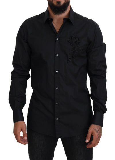 Chemise slim en coton Dolce &amp; Gabbana à roses noires