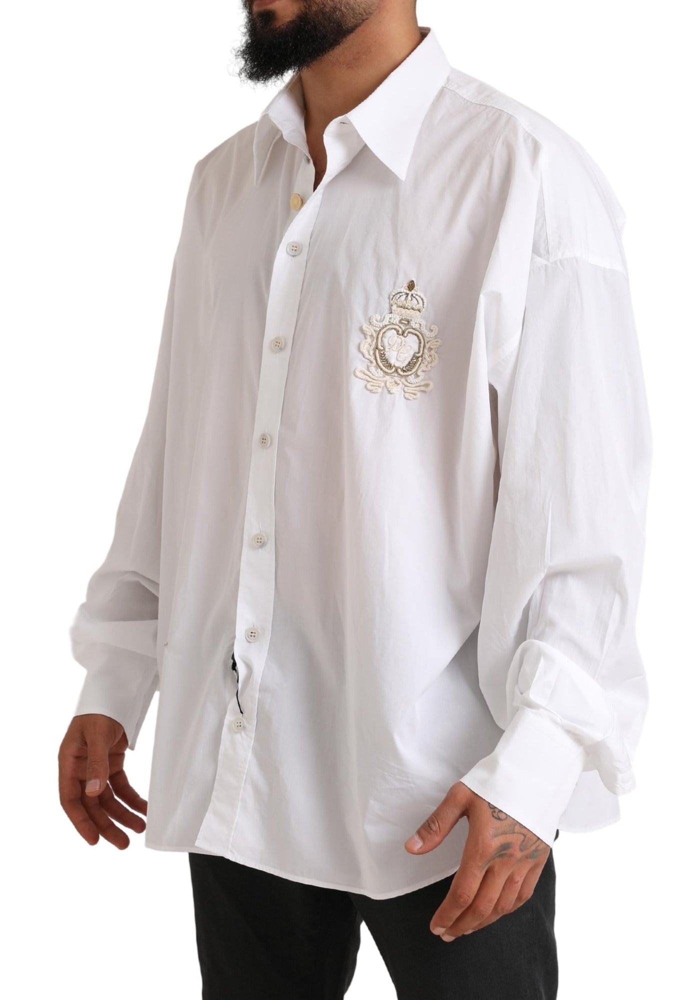 Chemise décontractée à manches longues en coton blanc avec logo Dolce &amp; Gabbana