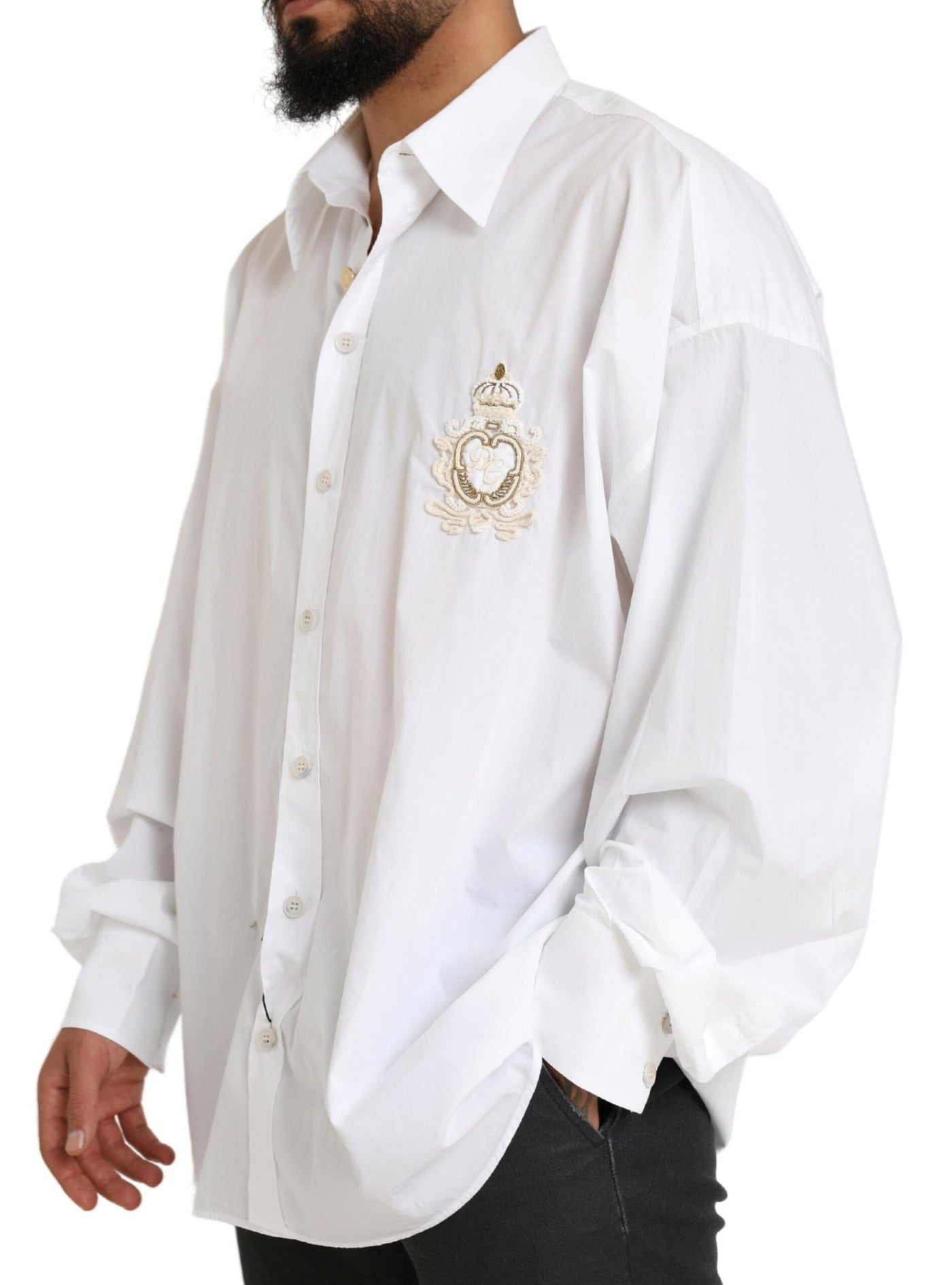 Chemise décontractée à manches longues en coton blanc avec logo Dolce &amp; Gabbana