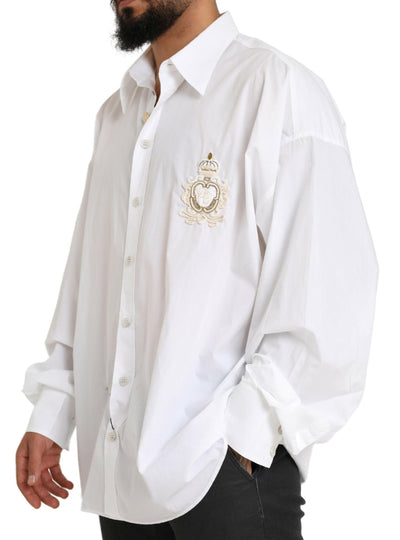 Chemise décontractée à manches longues en coton blanc avec logo Dolce &amp; Gabbana