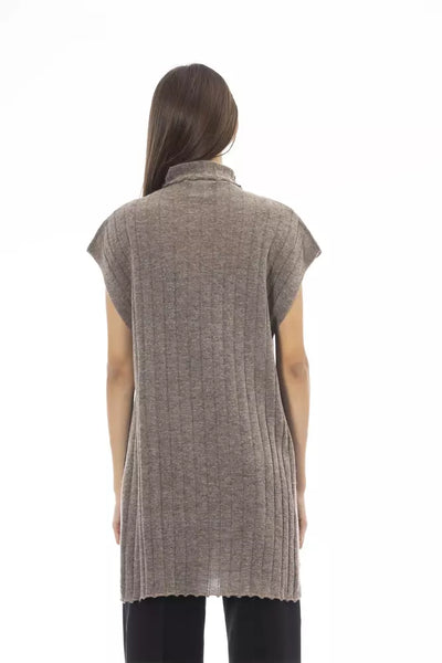 Pull femme en laine marron Alpha Studio avec col roulé et fentes latérales