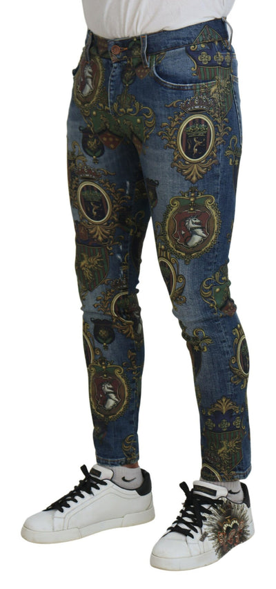 Dolce &amp; Gabbana Blue Medal Print Slim Fit Katoenen Jeans