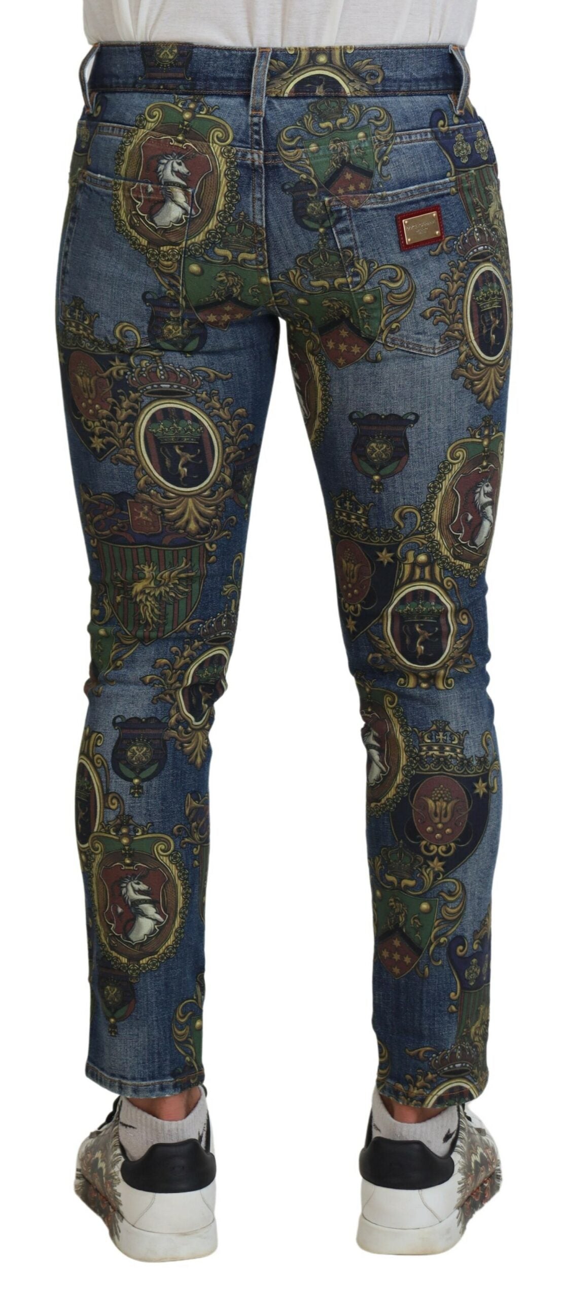 Dolce &amp; Gabbana Blue Medal Print Slim Fit Katoenen Jeans